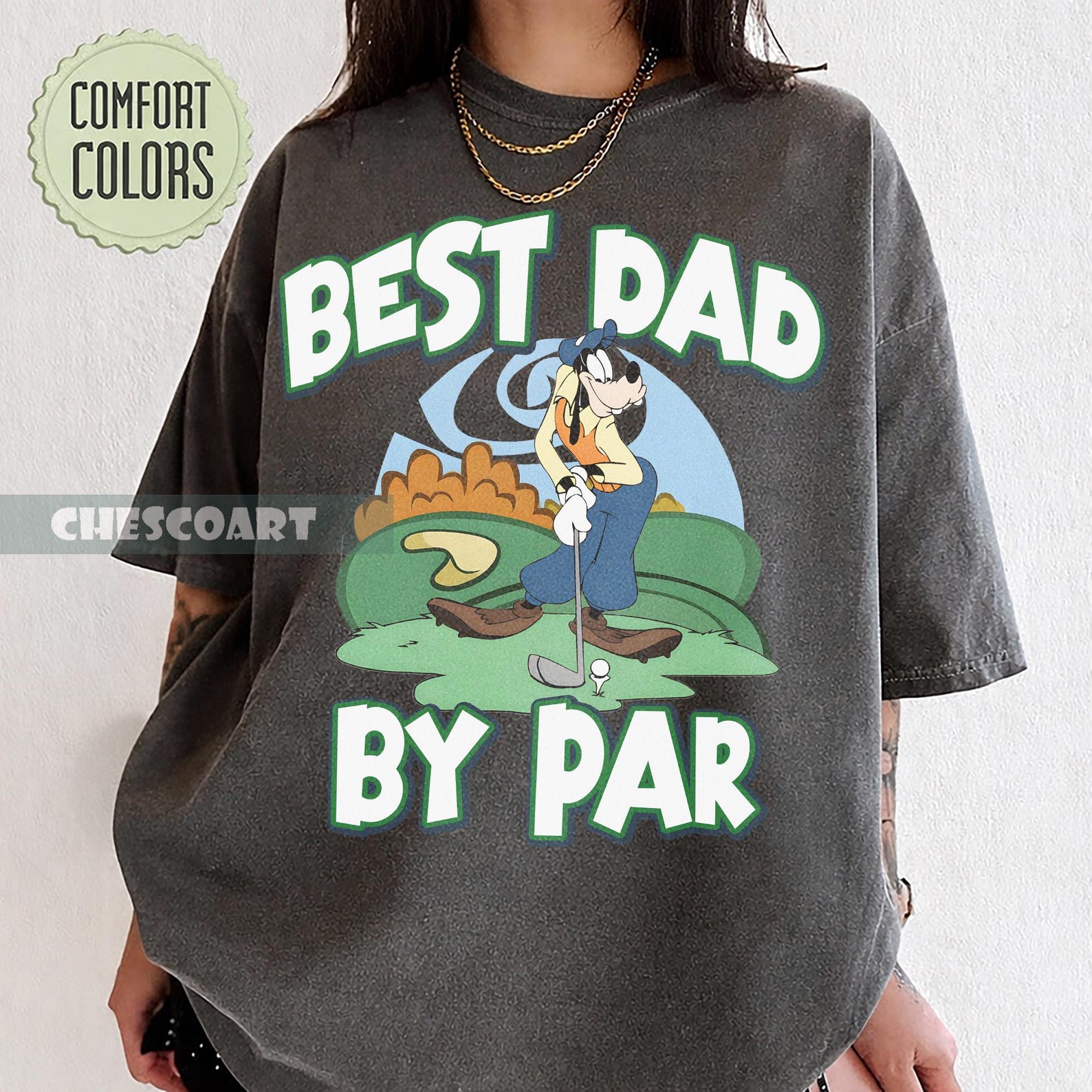 Comfort Colors Dad By Par Golf T-Shirt, Funny Golfer Dad Tee S