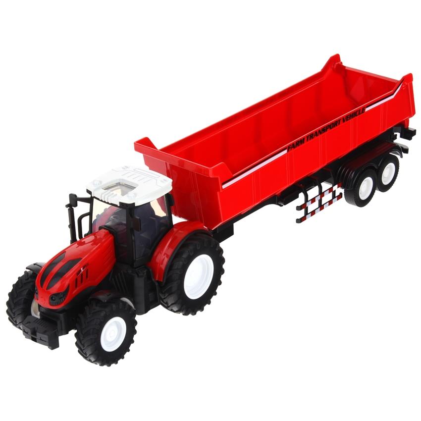 Trattore Radiocomandato Con Rimorchio Telecomando Rc Luci - Rosso
