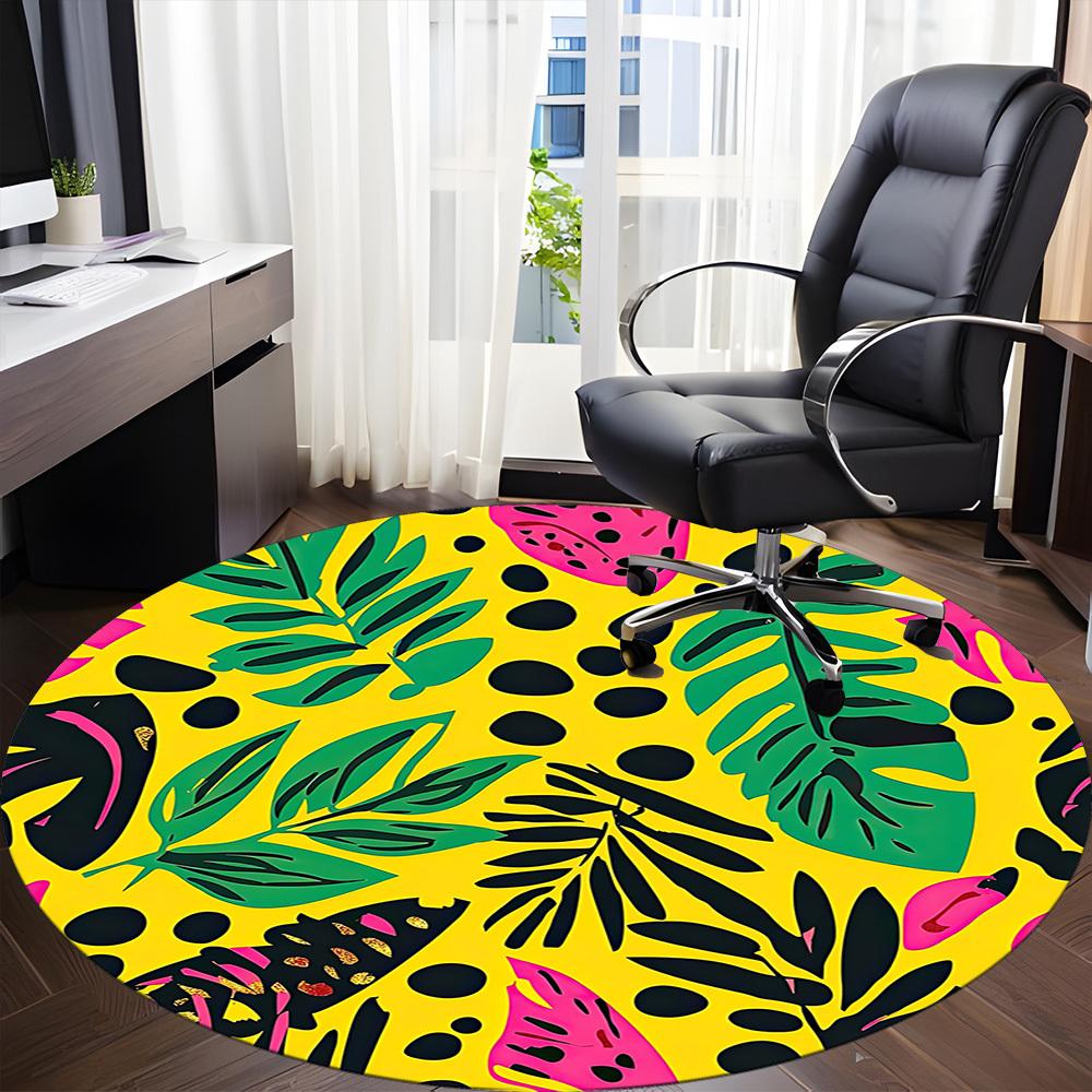 1pc Tropical Leaves Pattern Chair Carpet for Office Non Slip, Machine Washable Rug for Office, Room Holiday Decor for Christmas, Birthday Polyester