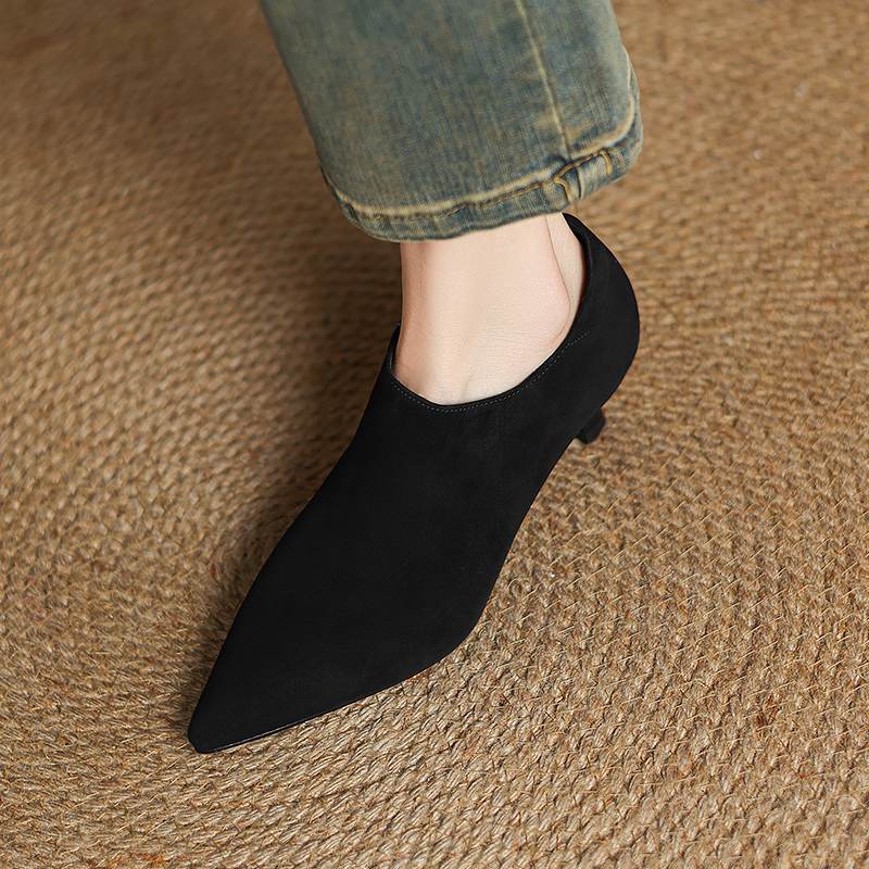 

Krazing Pot Sheep Suede Autumn Winter Shoes Stiletto Med Heels Size 43 Size 42 Pointed Toe Concise Style Deep Mouth Pumps 34 чорний