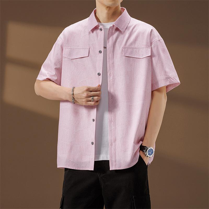 

Cozy Up Мужская однотонная рубашка Оксфорд с коротким рукавом Повседневная рабочая рубашка на пуговицах с карманом 8XL розовый