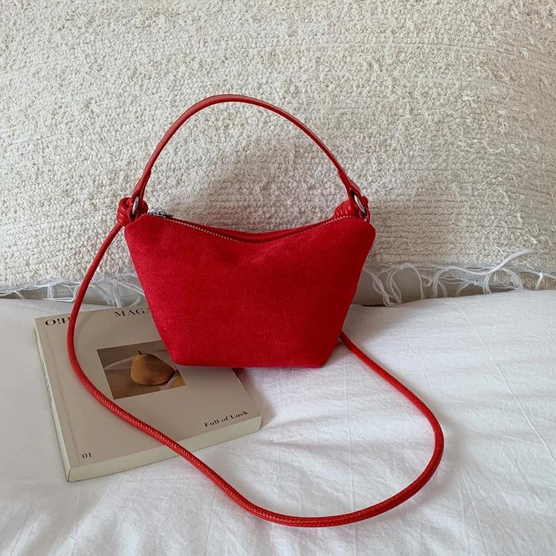European American Retro Bucket Bags Fashiable Small Tote Bags Premium Solid Color Simple Bags New Niche Frosted Underarm Bags