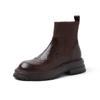 Versatile Thick-soled Sleeve Knight Boots Women's Medium Heel Round Head Solid Color Cowhide Low Boots Autumn and Winter Genuine Leather Large Size Wo
