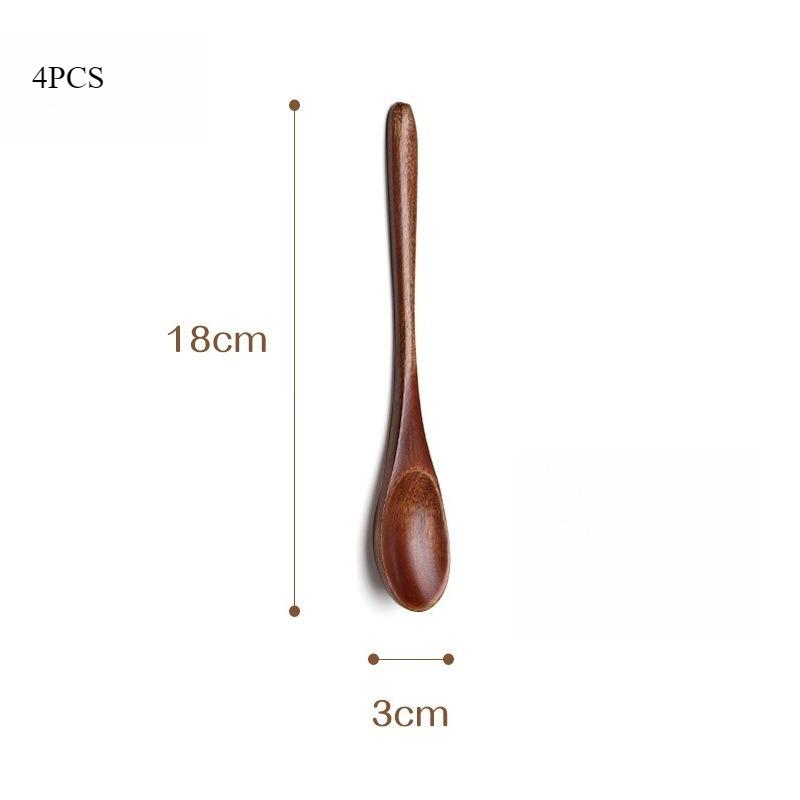 4PC Wooden Spoon Wood Tableware Spoon Anti-Scald Tea Coffee Stirring Spoons Kitchen Cooking Utensil Tool Soup Teaspoon