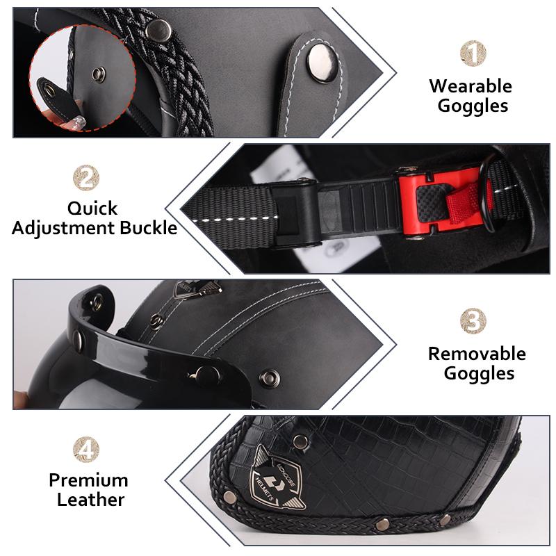 UCHOOSE Retro Motorcycle Helmet PU Leather Open Face 3/4 Chopper Bicycle Helmets Classic Casco Moto Vintage