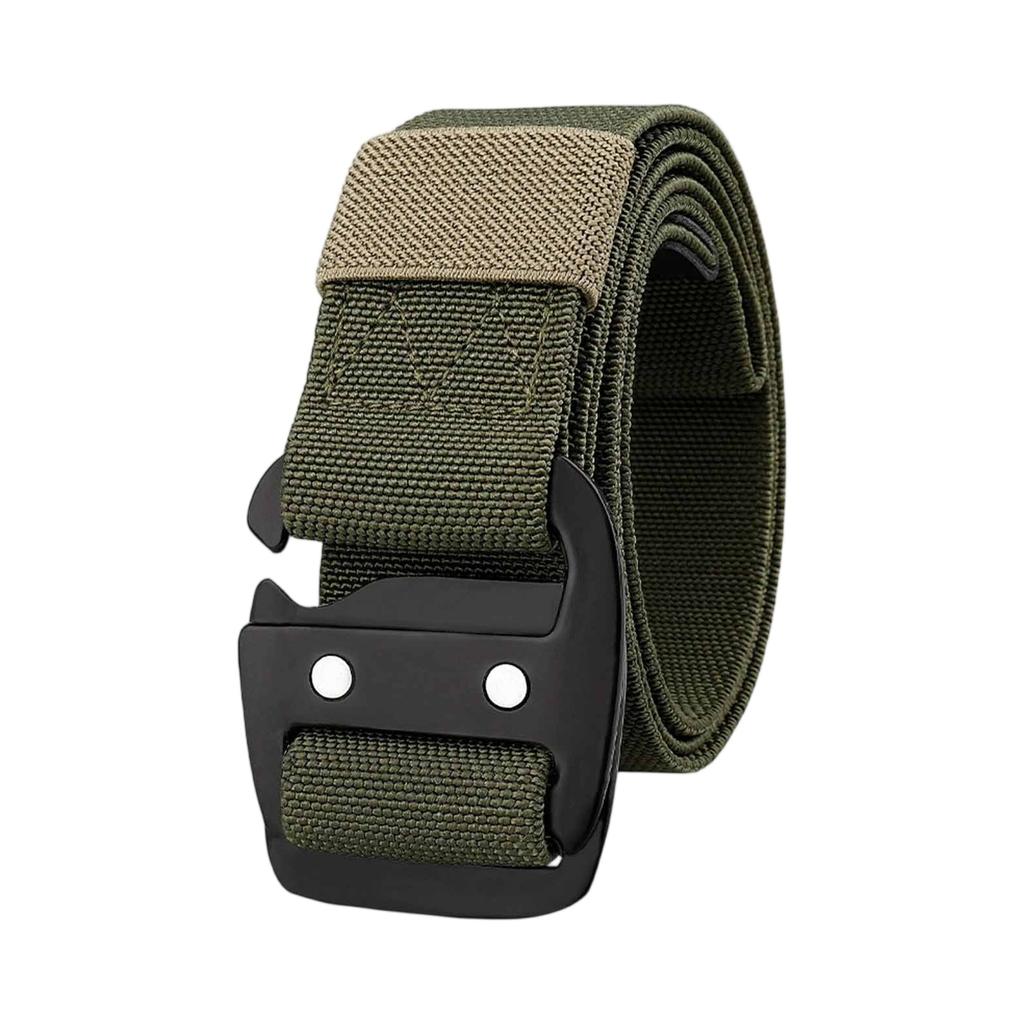 Men’s Quick-Wear Elastic  Belt – Alloy Buckle Woven Waist Belt, Convenient Outdoor Military, EDC, and Everyday Casual Belt
