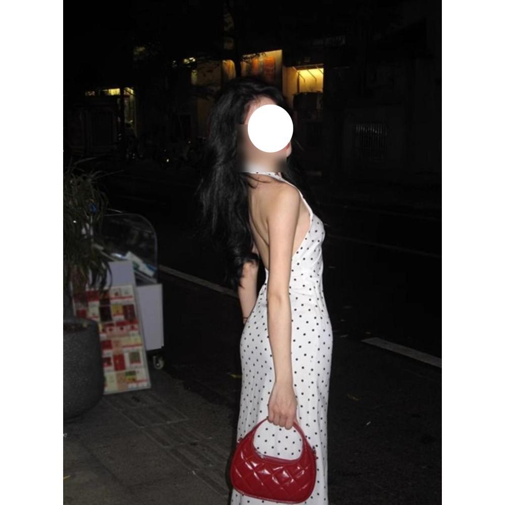 White polka dot neck sling dress women's summer temperament backless seaside vacation hip wrap dress