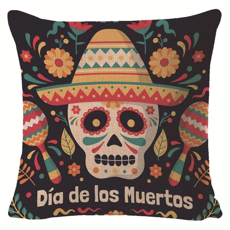 Creative Halloween Decoration Cushion Cover Classic Skull Pumpkin Series Printed Pillowcase Terrifying Bat Pillow Cover