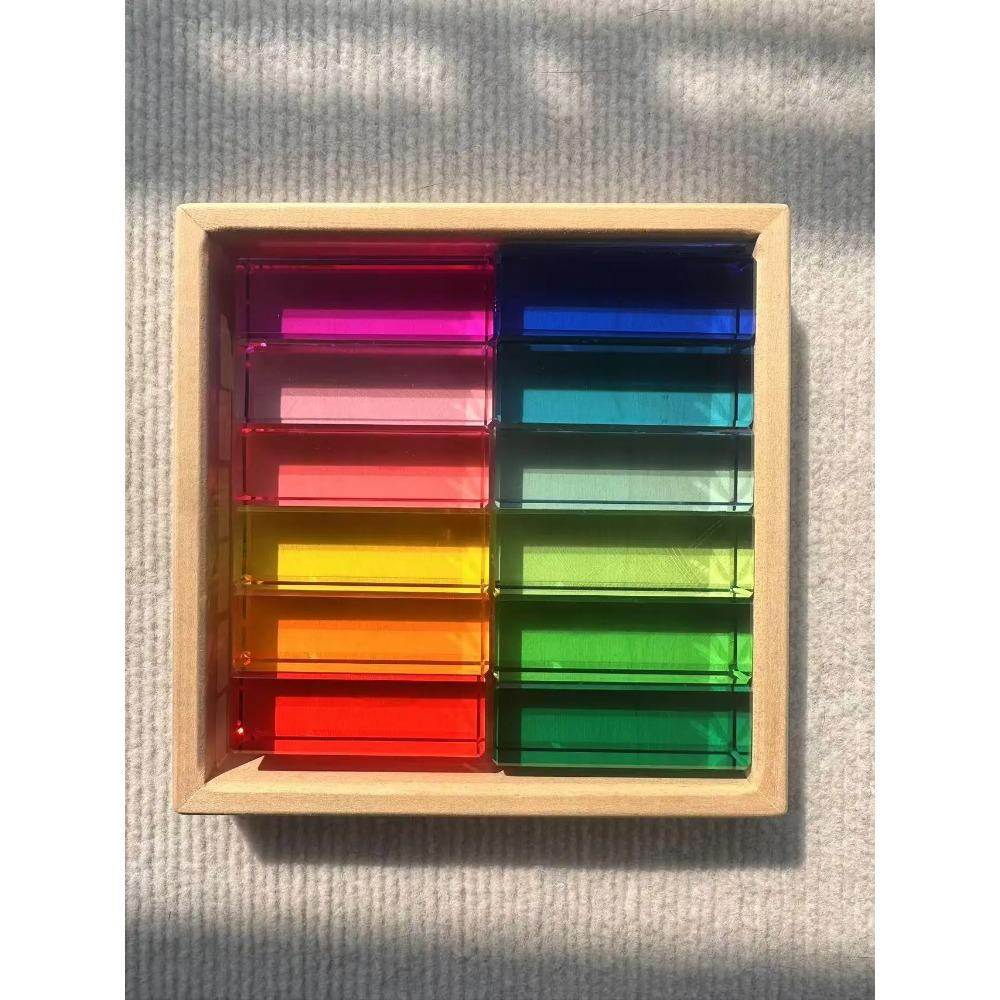 Nový design Montessori hračky prohlédnou duhové Lucite stohovací bloky Akryl Vysoce transparentní pro děti Open Play