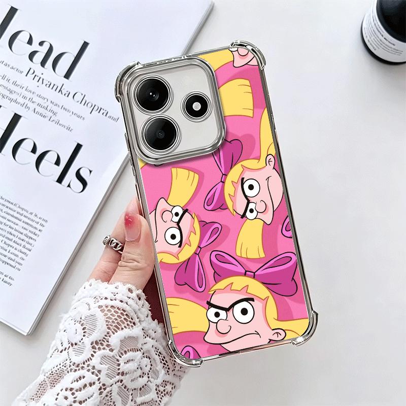 Cartoon Hey Arnold Helga Plating Phone Case For Xiaomi Redmi Note 14 15 Pro Plus 13 12 11 11S 11T 10 9S 9 5G Anti-Fall Airabag C