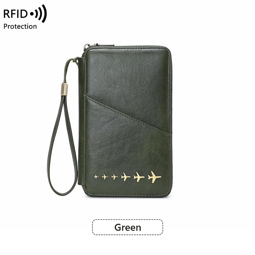 Popular Creative Airplane Pattern RFID Anti-theft Passport Holder Long Zipper Fashion Travel Document & ID Card Storage Wallet
