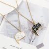 Charme Edelstahl Schwarz Weiß Katze Halskette 2 Stück Passend Partner Anhänger BFF Schmuck Geschenk für Frauen Paar Beste Freundin