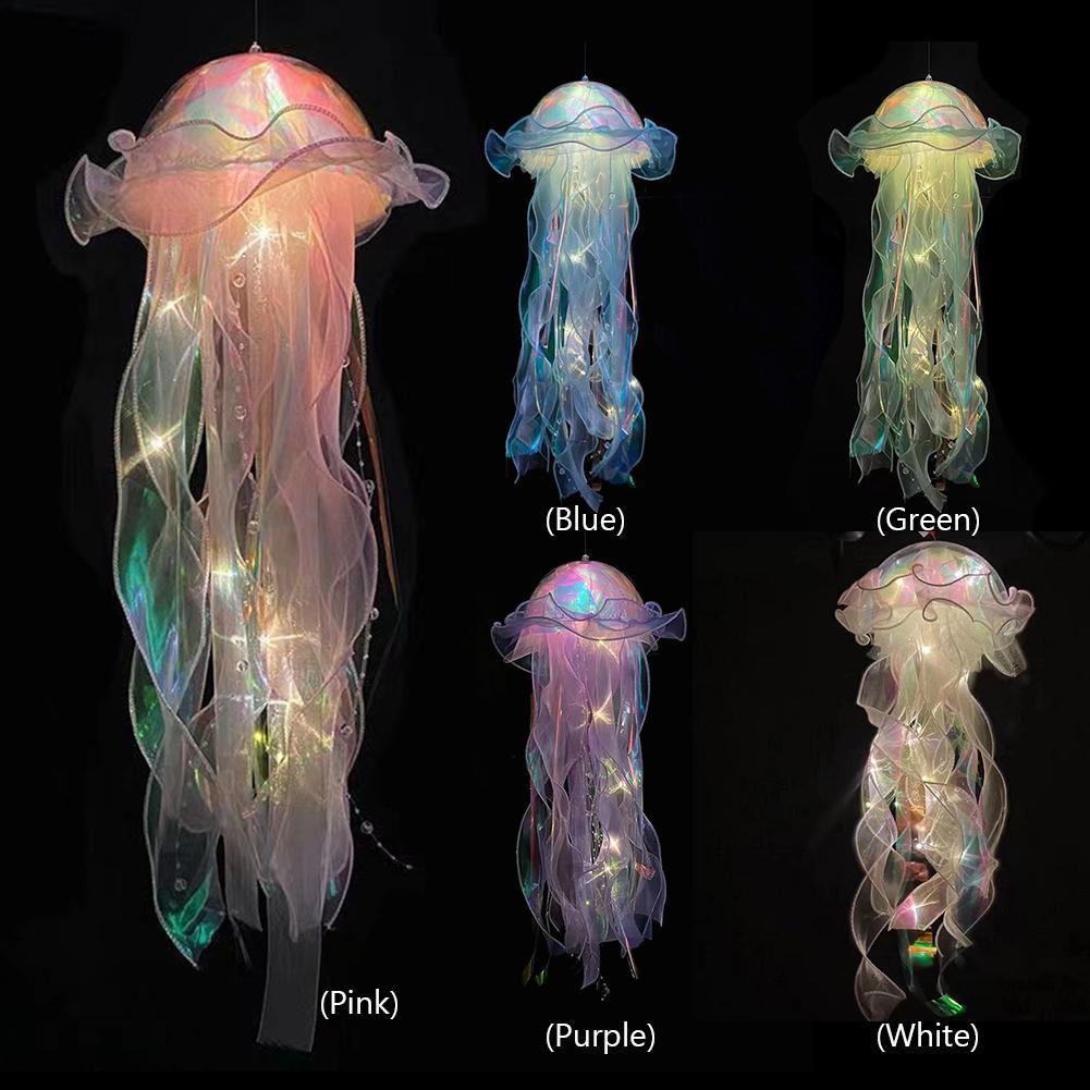 Gradient Jellyfish LED Night Light Handmade Pendant Lamp Colorful Hanging Light for Indoor Outdoor Garden Festival Decoration