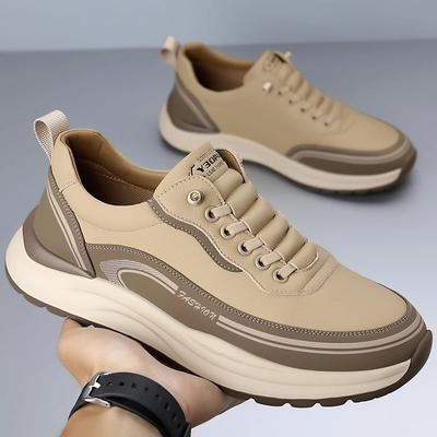 Fashion Thick Sole Walking Vulcanized Shoes Hard-Wearing Male Footwear Fashion Casual Shoes Genuine Leather Antiskid Sneakers Breathable