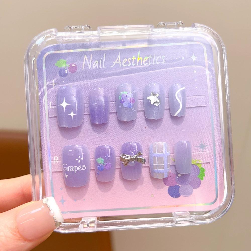 Cute Long Nail Sticker Cartoon Press on Nail New Nail Tips for Girls Students