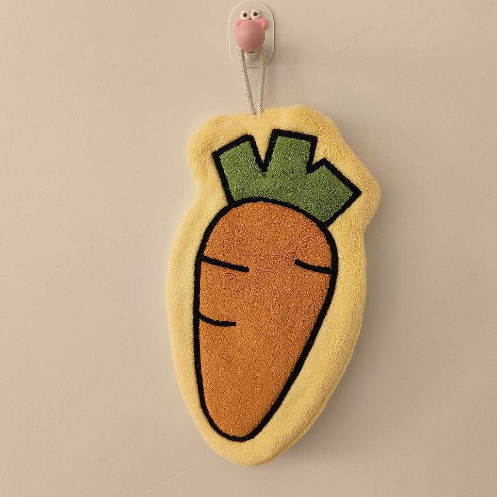 Cartoon Vegetable Wall-mounted Hand Towel with Water-absorbing Thick Fabric for Use in Bathrooms and Kitchens, Featuring A Fruit Design.