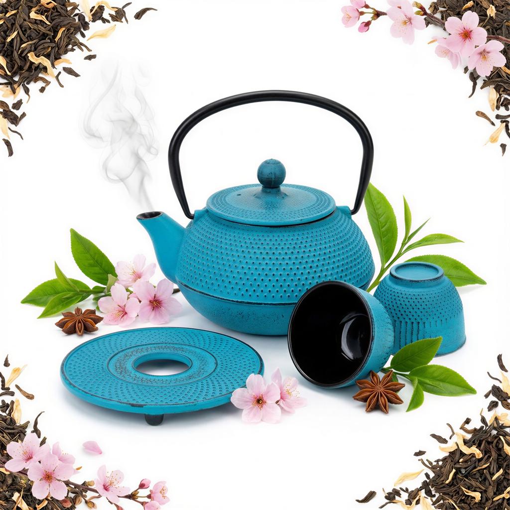 CAST IRON KETTLE 1.5L TEAPOT 2x CUPS TEA INFUSER + STRAINER