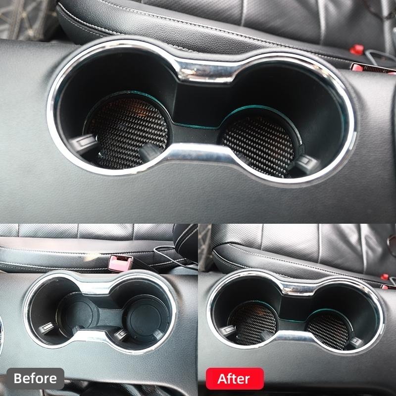 For Ford Mustang GT 2015-2021 Car Accessories Carbon Fiber Interior Auto Water Cup Slot Gasket Trim Cover Sticker Decal Decor