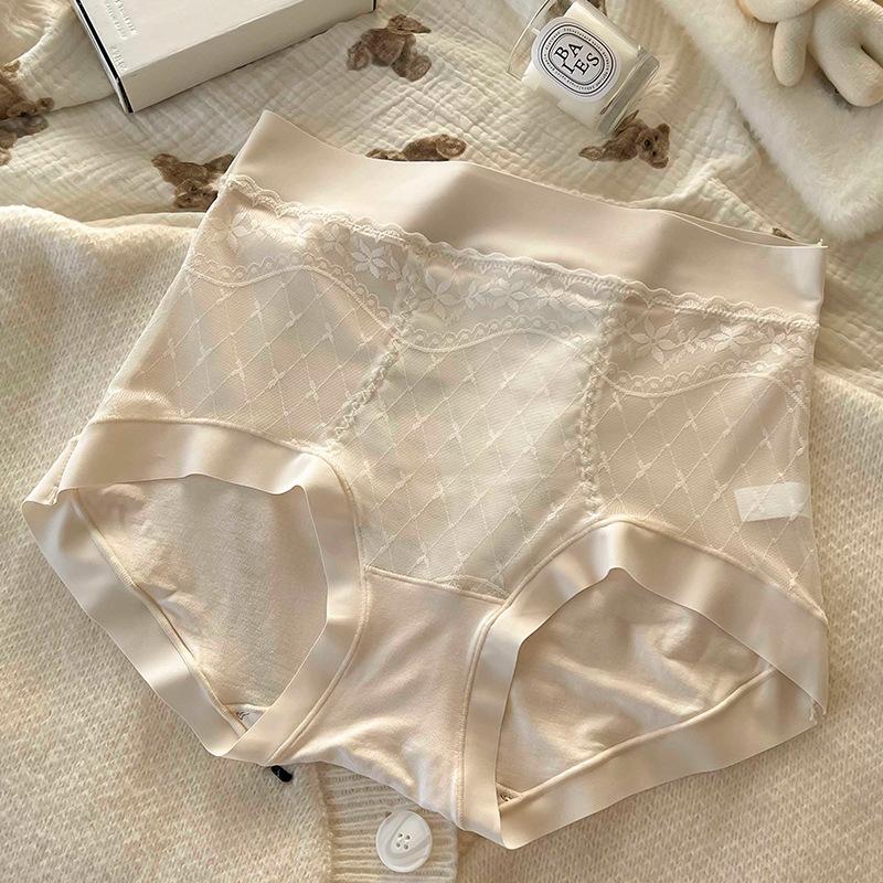 Ladies Spring and Autumn Lace 7A Antibacterial Breathable Non Trace Abdominal High Waist Briefs
