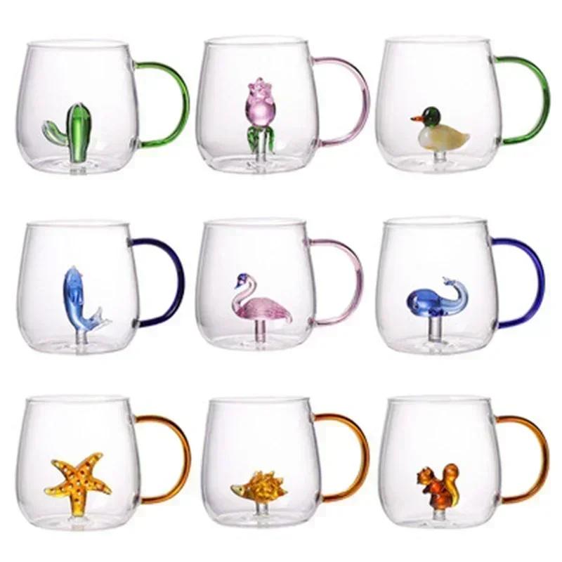 Cartoon Animal Shape Glass Home Cute High Borosilicate Glass Single Layer Cup Living Room with Guests Juice Cold Drink Cup Gift