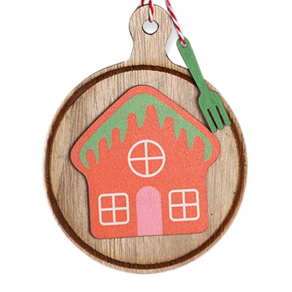 3 Pieces Wooden Christmas Pendant Ornaments Gingerbread Man, Snowflake, Cabin Shaped Pancake Christmas Tree Decoration