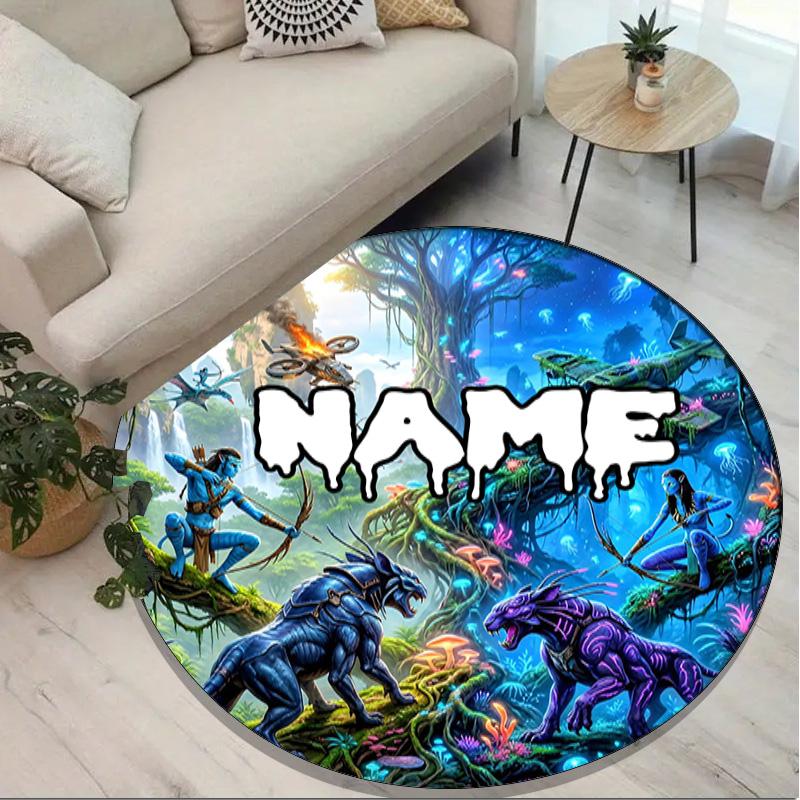 Custom Name Personalized Avatar Print Round Rug, Versatile Home Decor Carpet, for Playroom, Apartment, Balcony, Entryway, Hallway Gift