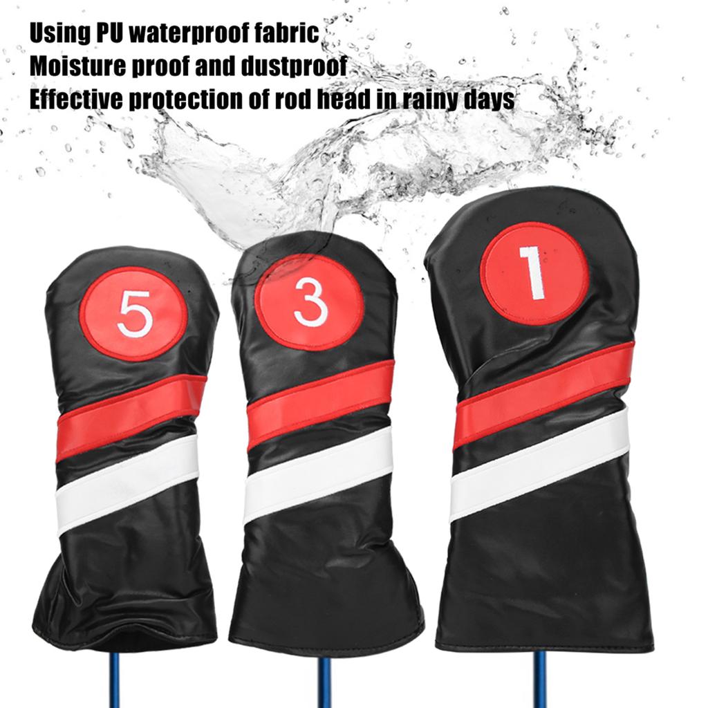 3PCS PU Leather Waterproof Thicken Lining Golf Putter Head Cover Wooden Club Headcovers AccessoryBlack