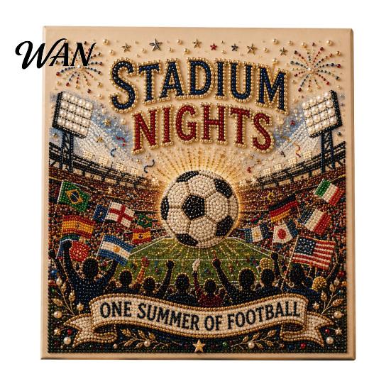 Football Event Painting Craft Kit Stadium Pearl Kit, DIY Soccer Ball Art Stress Relief Nights 3D for Beginners Fans Gift Faux A