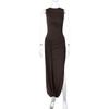 Women's summer new fashion personalized split pleated slim round neck sleeveless dress