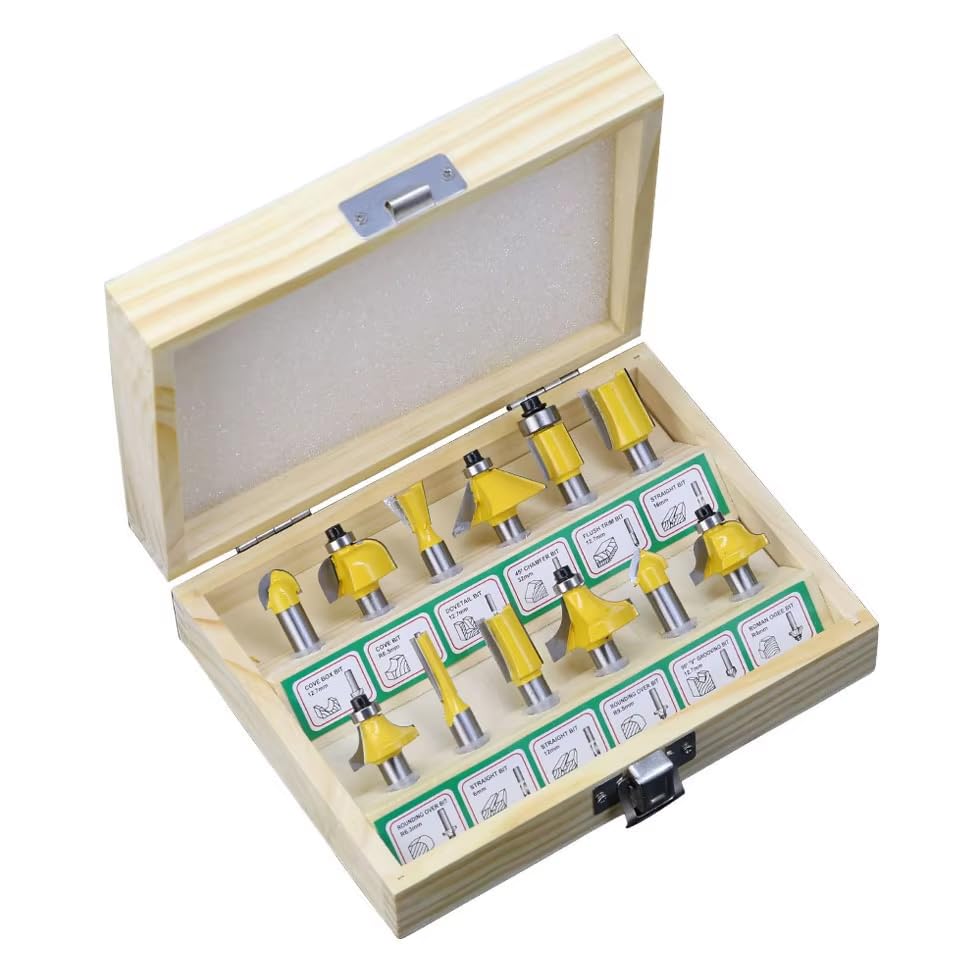 

zmart 12pcs Milling Cutter Router Bit Set 8mm Shank Wood Cutter Carbide Mill Woodworking Trimming Carving Cutting Tool