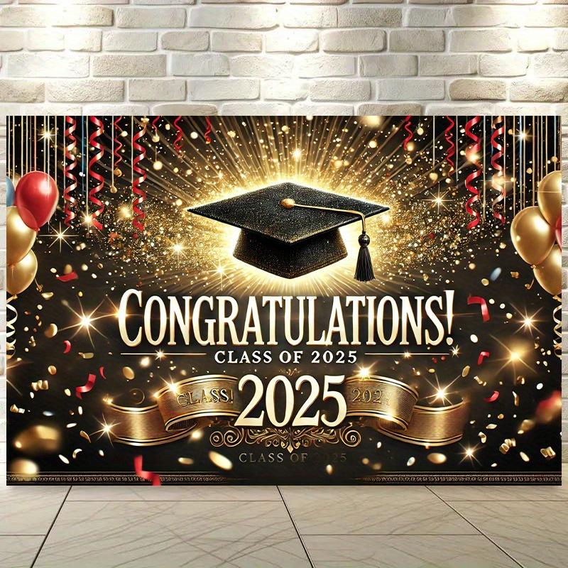 1 Piece Congratulations To the Graduation Theme Wall Covering of the Class of 2025 with Golden Confetti and Glitter