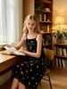 Girls Summer Spaghetti Strap Dresses, Soft Floral Printed Black Camisole Dress for Kids 13-16 Years
