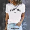 Europäisches und amerikanisches T-Shirt mit Fleckenprint, Rundhalsausschnitt, Frühling und Sommer, lässiges kurzärmeliges Rundhals-Top, kurzärmeliges Damen-T-Shirt