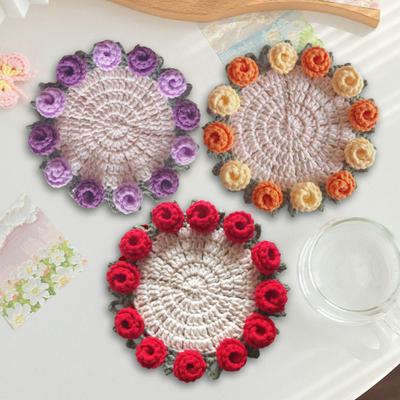 Sottobicchieri Rosa all'Uncinetto Fatti a Mano Bouquet di Fiori Sottobicchieri Lavorati a Maglia Sottotazza Floreale Regalo Bouquet Decorazione Tavolino da Caffè