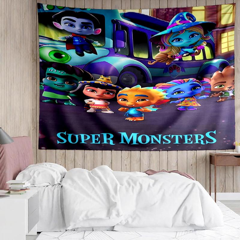 Super-Monsters Print Tapestry, Backdrop, Easy Setup, Ideal for Bedroom, Office & Living Room, with Aesthetic Wall Hanging Decor.