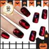 24-Piece Black-Red Irregular Cat Eye Press-On Nails with Sparkling Design