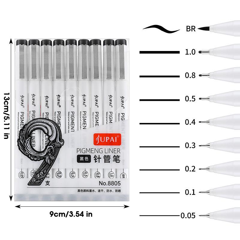

9pcs/Set Precision Black Ink Needle Pens for Hand-Drawn Sketch Architectural Drawing Comic Stroke Art & Drafting Set