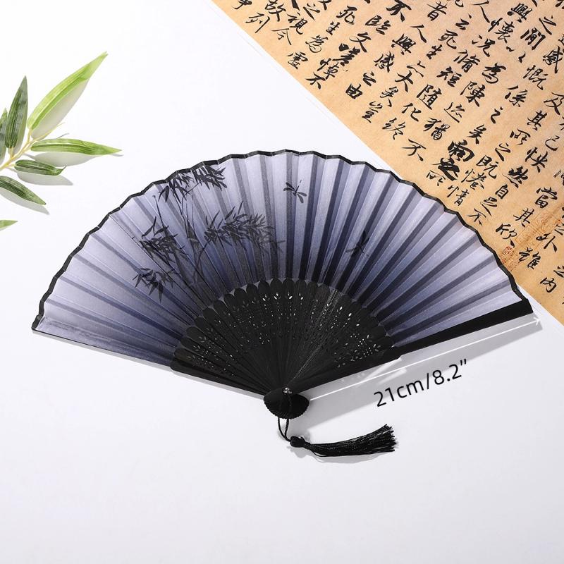 Portable Hand Fold Fan  Chinese Style Dance Props Retro Shell Fan Woman Men Bamboo Wood Silk Flower Folding Fan