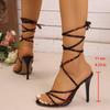 Women's Lace-Up Heels Round Toe Open Toe Thin Strap Anti-Slip Wear-Resistant Sandals