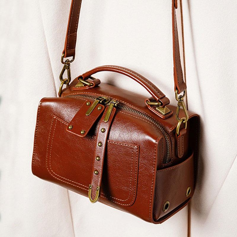Damenhandtasche Luxus Echtes Leder Bost Handtaschen Vintage Stil Damen Umhängetasche Hohe Qualität Rindsleder Crossbody Taschen 9239