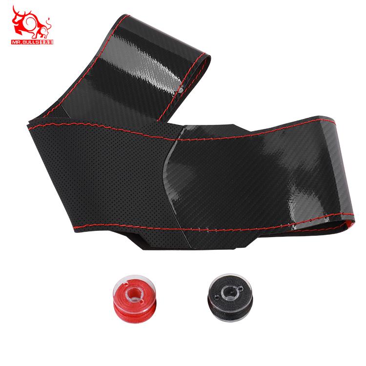 Universal Gloss Hand-Sewn Carbon Fiber Leather Steering Wheel Cover New Condition Designer for Toyota Honda Interior Protection