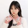 Gloves female winter student flip half finger cute Korean version cartoon warm optional color velvet gloves manufacturer RY