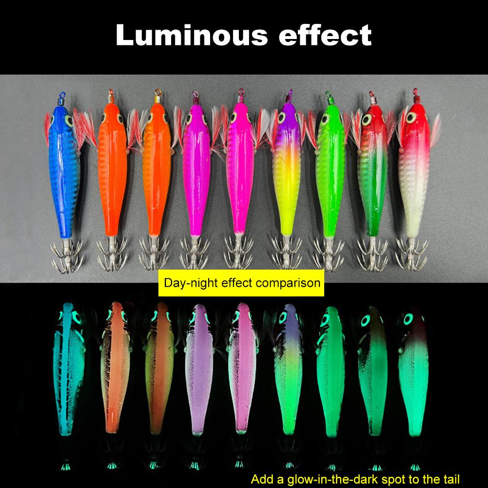 Luminous Artificial Squid Hook Horizontal Octopus Lures 100mm 9g Wood Shrimp Cuttlefish Hard Bait for Octopus & Cuttlefish