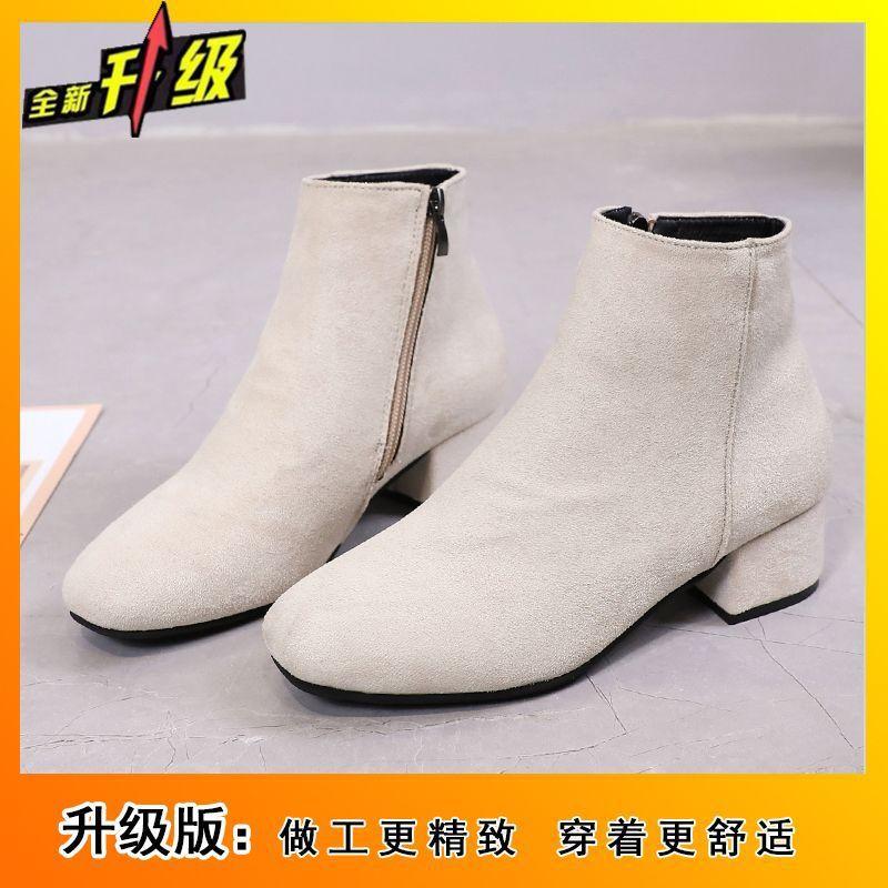 Fashion and leisure simple medium heel short boots women's 2025 autumn and winter new versatile square head Martin boots thick heel boots children