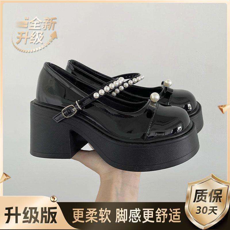 Japanese round head sweet sister Mary Jane bow Lolita shoes 2025 summer new pearl platform jk small leather shoes