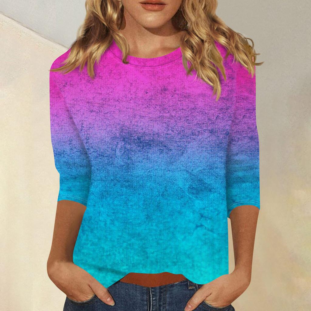 Women's Loose Casual Floral Print Round Neck Three-quarter Sleeves