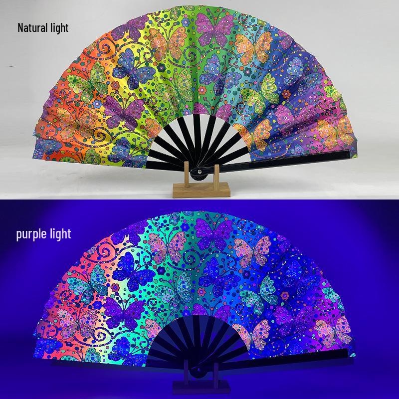 Leuchtender faltbarer Kung-Fu-Party-Fächer mit UV-fluoreszierender Leuchtkraft