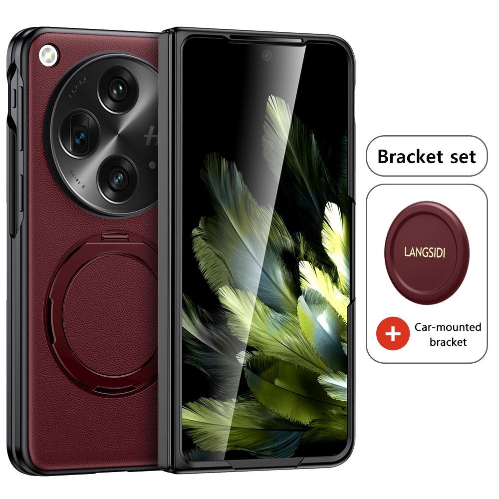 LANGSIDI Pouzdro na telefon z pravé kůže pro Oneplus Open 360° otočný stojánek prsten magnetický držák kryt pro OPPO Find N3
