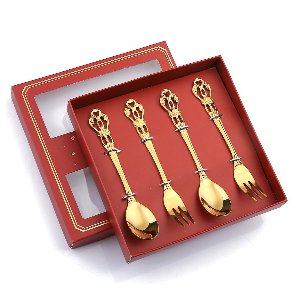 Leeseph Set di cucchiaini da caffè e forchette in acciaio inox, piccoli cucchiaini da tè, mini ciambelle, dessert, gelato, tè, zucchero, agitatori per regalo di Capodanno