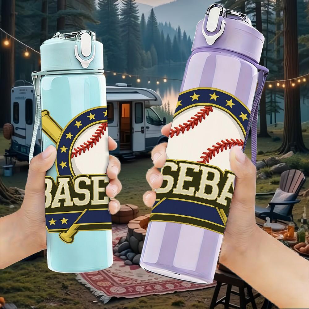 1PC Baseball Sport Vintage Logo Print 750ml Color Plastic Sports Water Bottle Leakproof Flip Straw Lid Suitable for Sports Office Home Use
